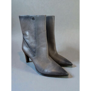 Franco Sarto Appia Bootie Women’s Size 8 Gray Leather Mid-Calf‎ Boot Pointed Toe